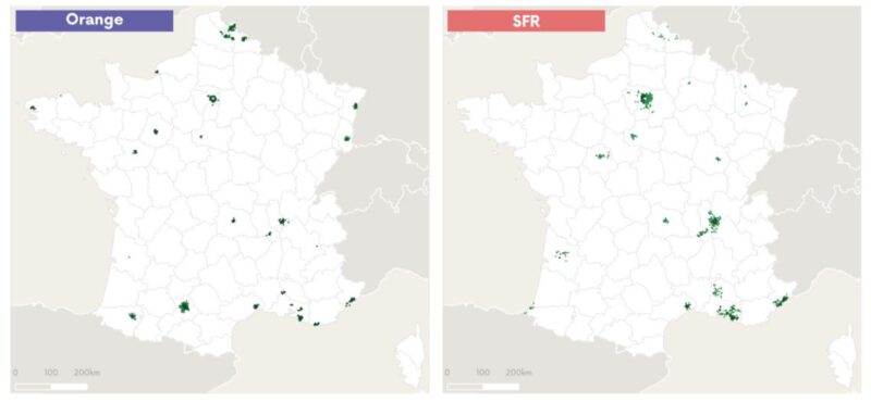 フランス4大キャリアの５Gアンテナ(対応基地局)マップ